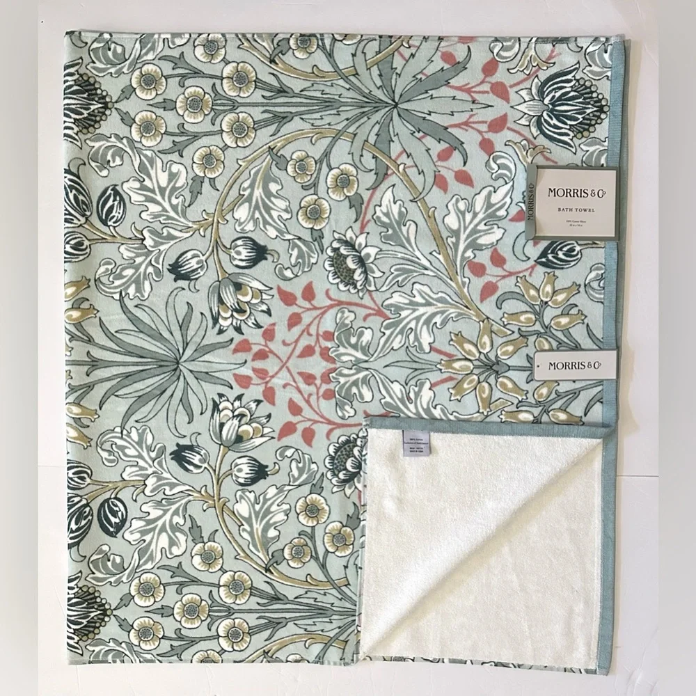 🎁2PC Morris & Co. Bath Towels - Hyacinth Pattern - 100% Cotton Bath Towels
